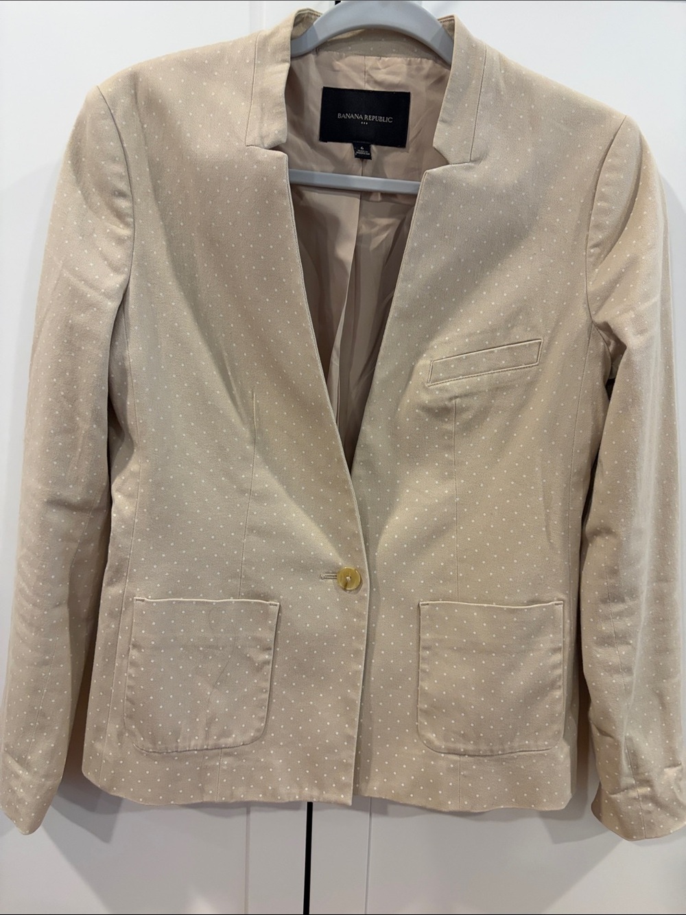 Banana Republic Beige Cream Polka Dot Notch-collar Blazer